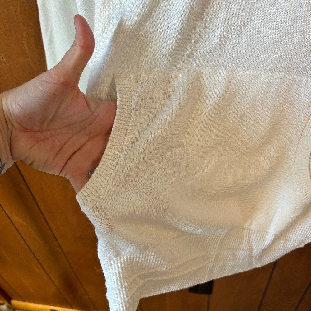 Athleta Evergreen‎ White Knit V-Neck Hoodie Pullover Sweater Size XL Athleisure - Picture 6 of 10